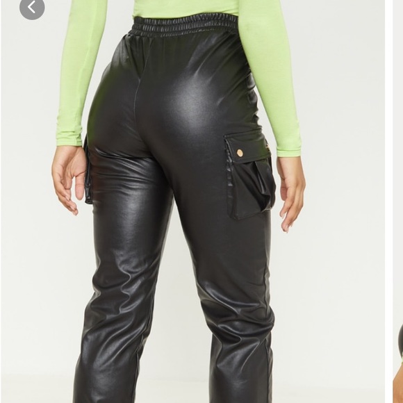 Tall black faux leather pocket detail joggers - Picture 2 of 4